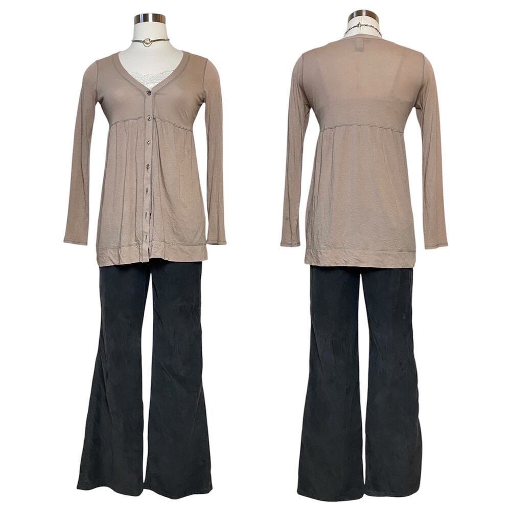 Moda International Y2K Beige Henley Babydoll Blouse Top Small Lightweight Basic